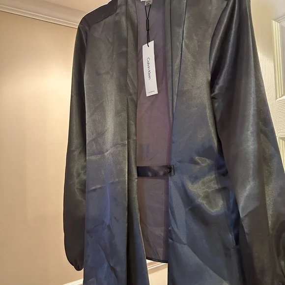 Calvin Klein Sheer Dark Grey Blouse - Picture 4 of 5